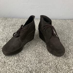 Pedro Garcia Shoes Womens Size 8.5 Brown Suede Wedge Ankle Booties Lace Up